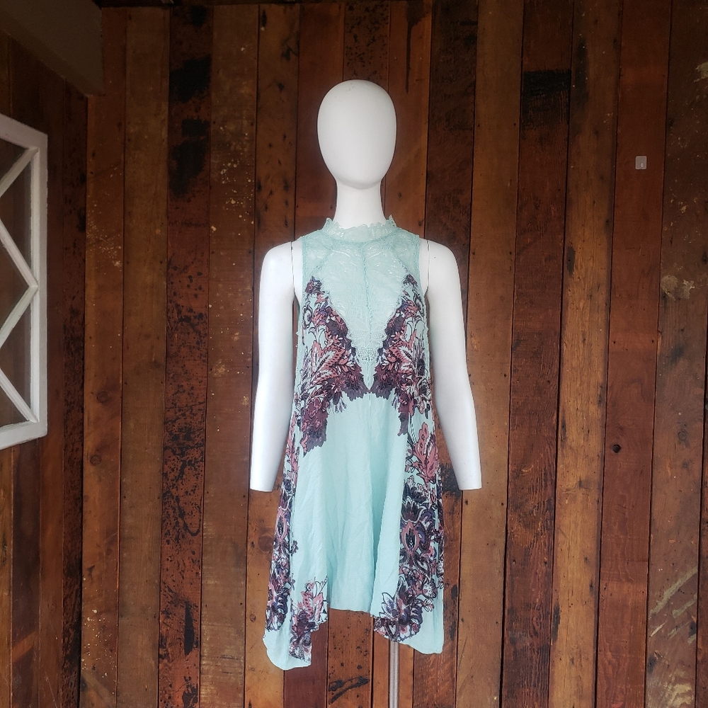 Free People Light Blue and Purple Chemise
